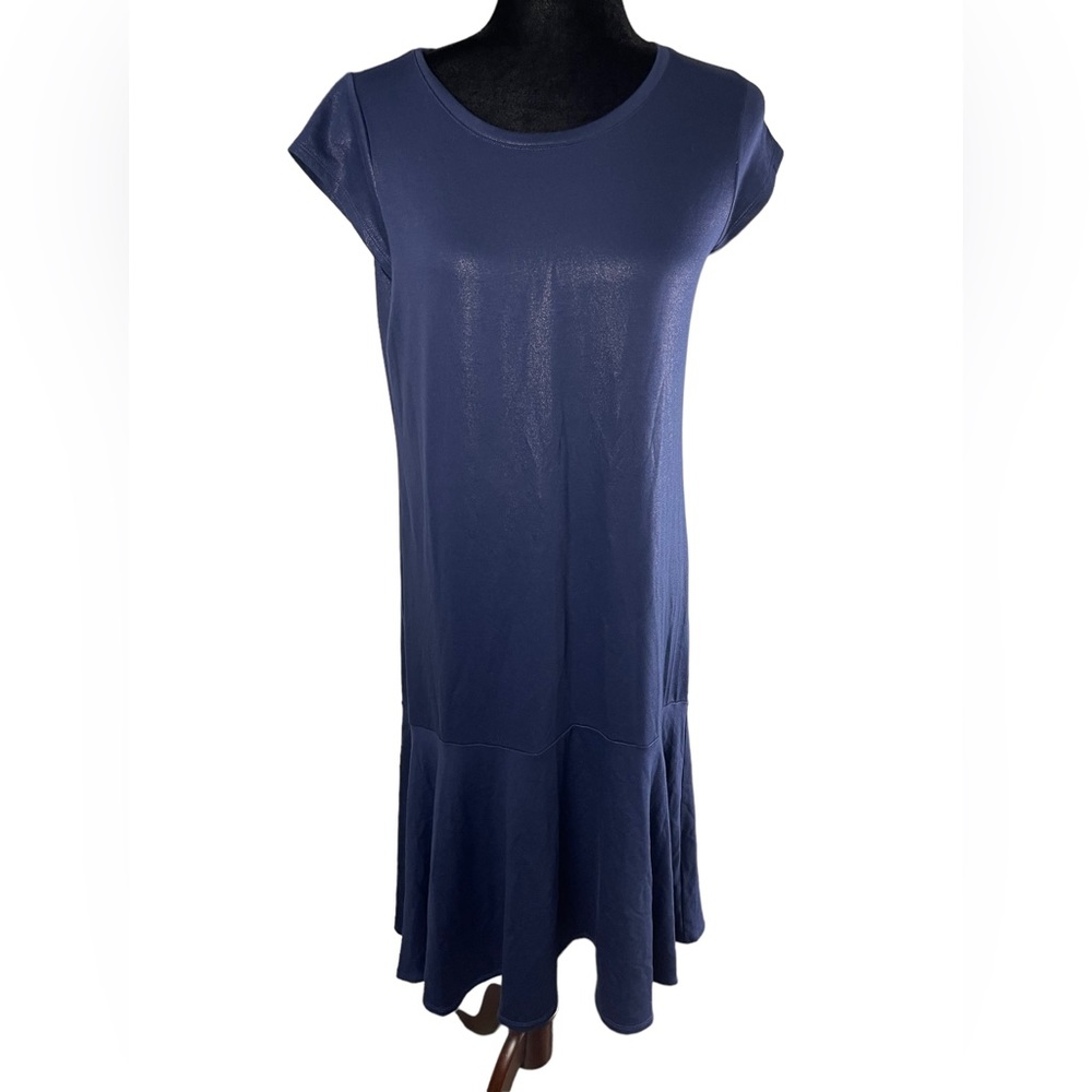Anthropologie Maeve Ismene midi dress Navy Shimmer w/ Cap Sleeves - Picture 6 of 13